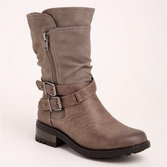 torrid Shoes - Torrid Grey STRAPPY SLOUCH MOTO BOOTS 9.5W